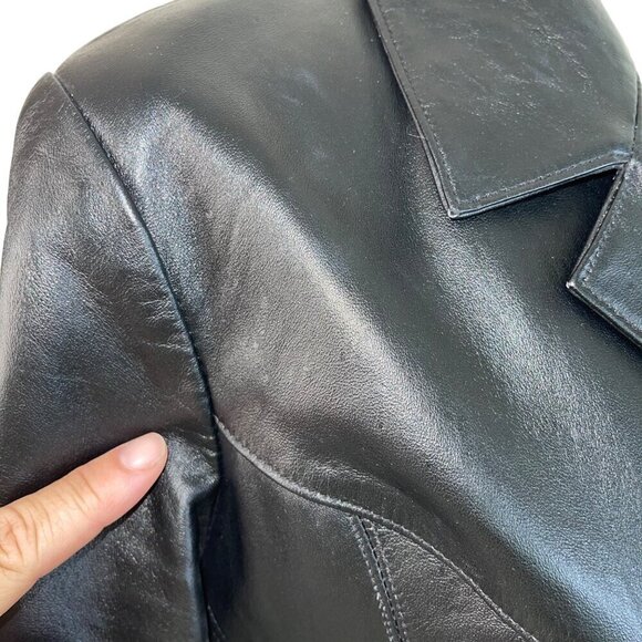Wilsons Leather Maxima Womens Blazer Jacket Size Large Black Button Down - Picture 9 of 10